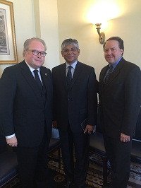 Ambassador Arun K .Singh meeting with Congressman Pat Tiberi (R-OH), Chairman of House Ways and Means Subcommittee on Trade and Congressman George Holding (R-NC), C0-Chair of House India Caucus on September 9, 2015