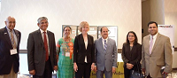 Left to right: Mr. Surinderpal Chaudhary, Ambassador Arun K. Singh, Mrs. Raj Chaudhary, Exec. Director SEWA-AIFW, Lt. Governor Tina Smith, Dr. Ausaf Sayeed, Consul General of India, Chicago, Mrs. Bynduu Nelipinath and Mr. Seann Nelipinath, Chairman, India Chamber of Commerce, USA at US-India Healthcare Summit 2015 Reception at Minneapolis on August 3, 2015