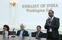 Minister M. Sridharan welcoming the students from the American University, at the Embassy on November 10, 2014 - with Taranjit Sandhu and Sridharan Madhusudhanan.