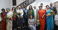 Group photo of the artists and organizers - with Dhananjayans, Anil Srinivasan, Daniel Phoenix Singh, Alicia Adams, Anita R Ratnam, Anuradha Nehru, Ananda Shankar Jayant, Sikkil Gurucharan and Sridharan Madhusudhanan.