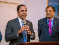 US Congressman Raja Krishnamoorthi (Democrat-Illinois), addressing the members of AAPI, GWAPI and guests  at the Embassy on May 3