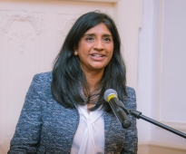Maryland State Delegate Aruna Miller, addressing the members of AAPI, GWAPI and guests at the Embassy on May 3