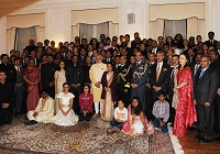 Prime Minister and External Affairs Minister with Officials and their families at the Indian Embassy in Washington DC.(Sept. 30, 2014)