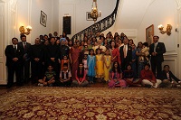 Prime Minister and External Affairs Minister with Officials and their families at the Indian Embassy in Washington DC.(Sept. 30, 2014)