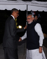 President Barack Obama of the United States welcomes the Prime Minister at the dinner hosted in his honour, at the White House, in Washington DC on September 30, 2014.