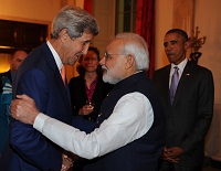 Prime Minister meeting the US Secretary of State, Mr. John Kerry, at the private dinner hosted by the President Barack Obama of the United States, in his honour, at the White House, in Washington DC on September 30, 2014.