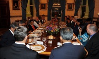 Prime Minister meeting the US Secretary of State, Mr. John Kerry, at the private dinner hosted by the President Barack Obama of the United States, in his honour, at the White House, in Washington DC on September 30, 2014.