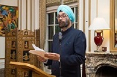 Ambassador Navtej Sarna reading out President's Independence Day Address to the Nation at celebration of India's 71st Independence Day at Embassy Residence on August 15, 2017
