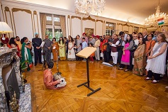 Young Artists from  Gandharva School of Music singing patriotic songs on the occasion of celebration of India's 71st Independence Day at Embassy Residence on August 15, 2017.