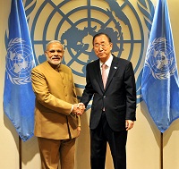 Prime Minister meets United Nations Secretary General Ban Ki-moon in New York on the sidelines of the 70th UNGA (September 25, 2015)