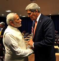 Prime Minister meets Jhon Kerry, United States Secretary of State in New York on the sidelines of 70th UNGA (september 28, 2015) Photo Courtesy: Photo Division