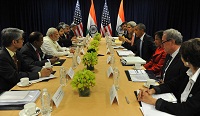 Prime Minister Narendra Modi hold talks with President Obama in New York on the sidelines of 70th UNGA (September 28, 2015) Photo Courtesy: Photo Division