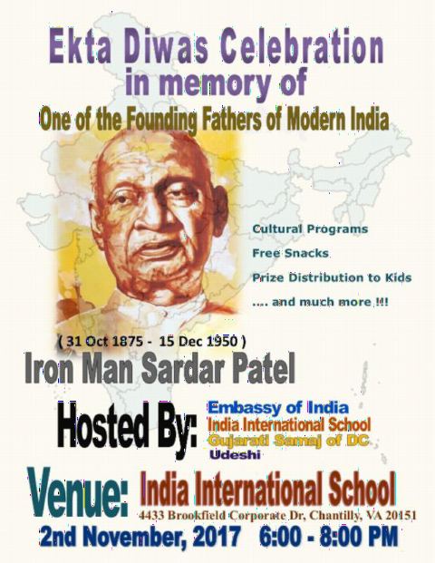 Ekta Diwas (Celebration of 142nd Birth Anniversary of Sardar Vallabhbhai Patel) at India International School hosted by Embassy of India on November 2, 2017