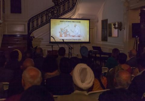Special video projection containing images and words of Mahatma Gandhi screened during the celebration of 149th Birth Anniversary of Mahatma Gandhi at the Embassy of India, Washington DC on Tuesday, October 2, 2018.