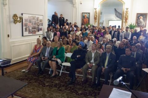 Special video projection containing images and words of Mahatma Gandhi screened during the celebration of 149th Birth Anniversary of Mahatma Gandhi at the Embassy of India, Washington DC on Tuesday, October 2, 2018.