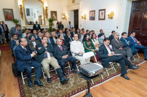 Guests in attendance at the reception hosted for promoting participation from Indian Diaspora at Pravasi Bharatiya Divas 2019, Know India Programme and Bharat Ko Jaaniye Quiz at the Embassy of India on Friday, 12 October, 2018.