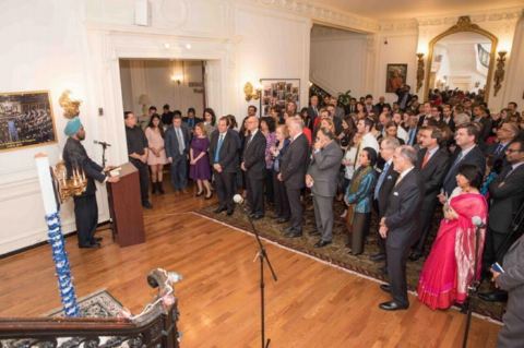 Ambassador Navtej Sarna addressing the gathering on Hanukkah Celebrations at Embassy of India on Tuesday, December 19, 2017.